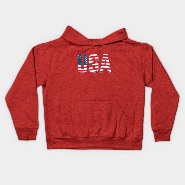 USA Flag retro Kids Hoodie by phatvo